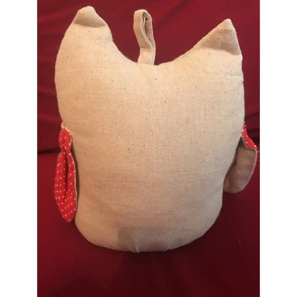 Handmade Owl Doorstop Plush Red Gingham Polka Dot Floral GG Print Decorative